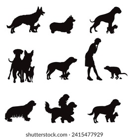 Vector silhouette of a different breed of dog on a white background. Pet and dog symbol.
