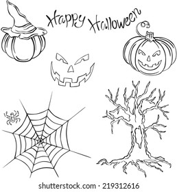 vector silhouette of the different elements of Halloween 