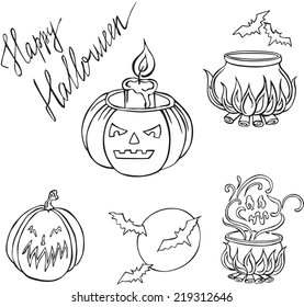 vector silhouette of the different elements of Halloween 
