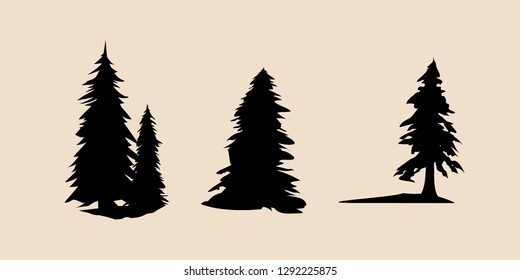 Vector silhouette of different pine trees. Pine trees illustration set, Black silhouette Trees vector, Pine tree vector illustration