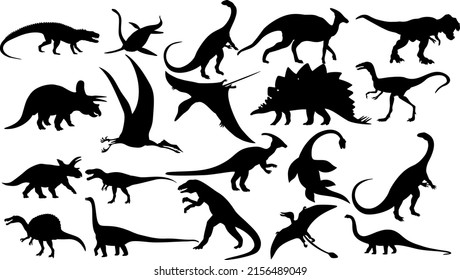 Vector silhouette of dinosaur of the Jurassic period. Black dinosaurs on white background.