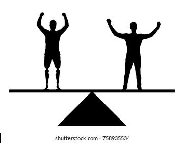 Vector silhouette disabled with leg prostheses equal in rights, on the scale with healthy. Conceptual scene, element for design