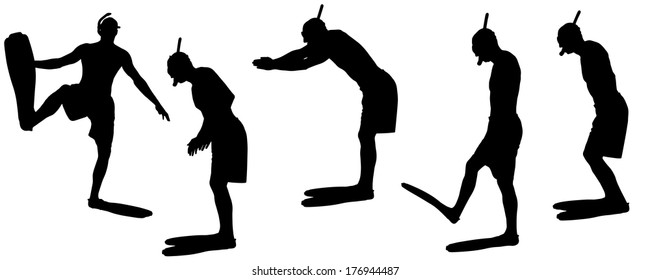 Vector silhouette of a diver on a white background. 