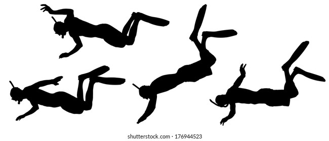 Vector silhouette of a diver on a white background. 