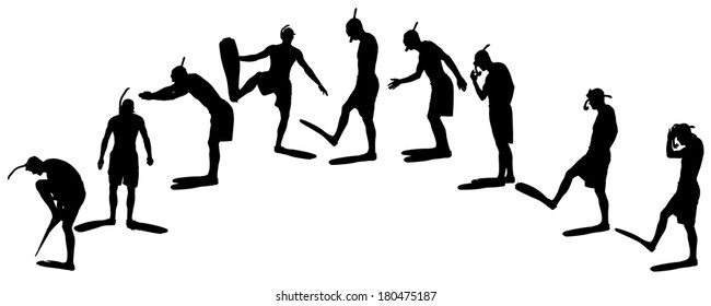 Vector silhouette of a diver on a white background. 