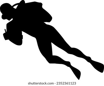 Vector silhouette diver under water