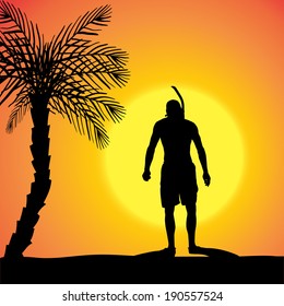 Vector silhouette of a divers at sunset.