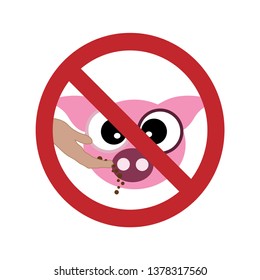 Vector silhouette of do not feed the pig ban mark on a white background. Symbol of animal,warning,farm.