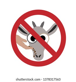 Vector silhouette of do not feed the goat ban mark on a white background. Symbol of animal,warning,farm.