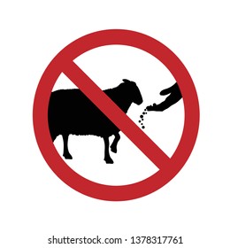 Vector Silhouette Of Do Not Feed The Sheep Ban Mark On A White Background. Symbol Of Animal,warning,farm.