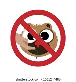 Vector silhouette of do not feed the bear ban mark on a white background. Symbol of animal,warning,zoo.