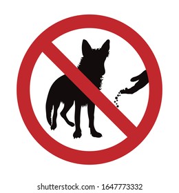 Vector silhouette of do not feeding dog mark on white background. Symbol of prohibition.