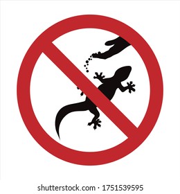 Vector silhouette of do not feeding lizard mark on white background. Symbol of prohibition.