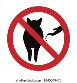 Vector silhouette of do not feeding pig mark on white background. Symbol of prohibition with animal.