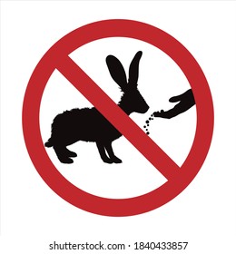 Vektorsilhouette, die kein Kaninchen füttert, markiert auf weißem Hintergrund. Symbol des Tierverbots.
