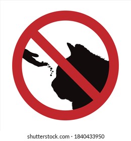 Vector silhouette of do not feeding cat mark on white background. Symbol of prohibition with animal.