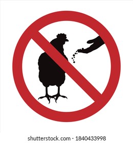 Vector silhouette of do not feeding hen mark on white background. Symbol of prohibition with animal.