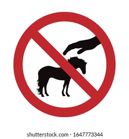 Vector silhouette of do not touch horse mark on white background. Symbol of prohibition.