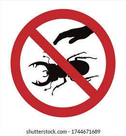 Vector silhouette of do not touch stag-beetle mark on white background. Symbol of prohibition.