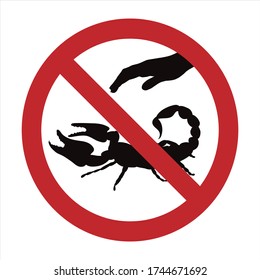 Vector silhouette of do not touch scorpion mark on white background. Symbol of prohibition.