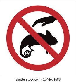 Vector silhouette of do not touch chameleon mark on white background. Symbol of prohibition.