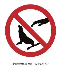 Vector silhouette of do not touch sea lion mark on white background. Symbol of prohibition.