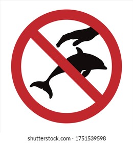 Vector silhouette of do not touch dolphin mark on white background. Symbol of prohibition.