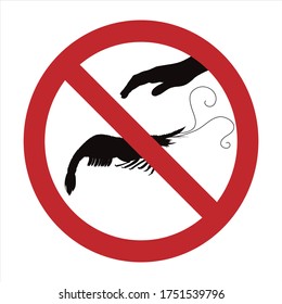 Vector silhouette of do not touch shrimp mark on white background. Symbol of prohibition.