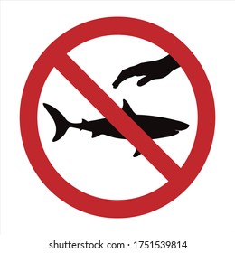 Vector silhouette of do not touch shark mark on white background. Symbol of prohibition.