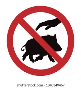 Vector silhouette of do not touch wild boars mark on white background. Symbol of prohibition with animal.