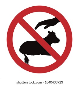 Vector silhouette of do not touch cow mark on white background. Symbol of prohibition with animal.