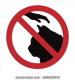 Vector silhouette of do not touch cat mark on white background. Symbol of prohibition with animal.
