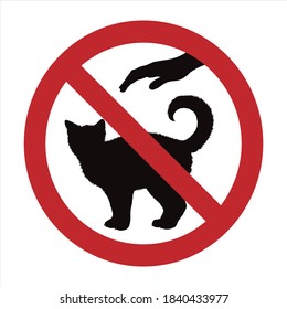 Vector silhouette of do not touch cat mark on white background. Symbol of prohibition with animal.