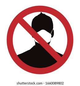 Vector silhouette of do not wear medical mask on white background. Symbol of healthy and sick. Protection of identity.