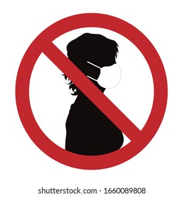 Vector silhouette of do not wear medical mask on white background. Symbol of healthy and sick. Protection of identity.