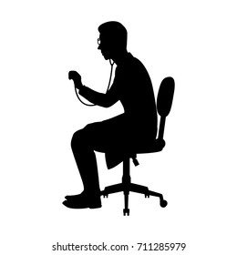 Vector silhouette of a doctor on chair. Isolated vector on  white background.