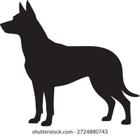 Vector silueta de un perro en negro. Forma animal simple aislado en el fondo blanco. Ideal para conceptos de mascotas, logotipos, iconos, diseño veterinario, carteles y marcas.