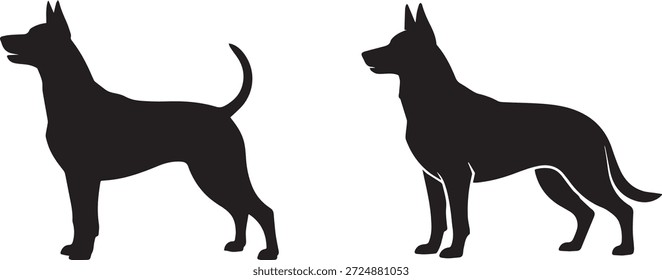 Vector silueta de un perro en negro. Forma animal simple aislado en el fondo blanco. Ideal para conceptos de mascotas, logotipos, iconos, diseño veterinario, carteles y marcas.