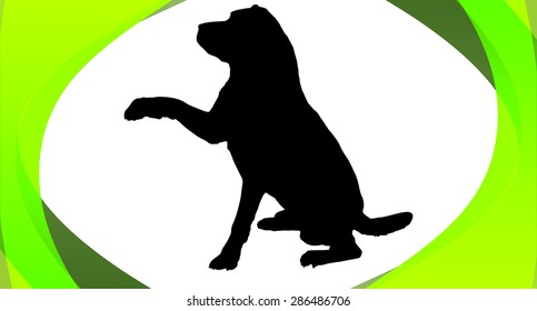 Vector silhouette of a dog in a box.