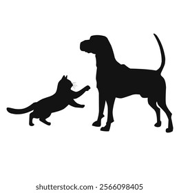 vector silhouette of dog and cat fighting.