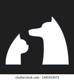 vector silhouette of dog and cat isolated on black background. animal icons