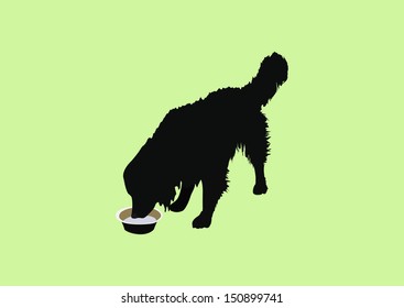 Vector Silhouette Of The Dog, Drinking Milk