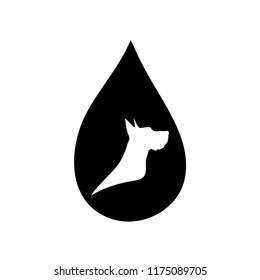 Vector silhouette of the dog in the drop on white background.