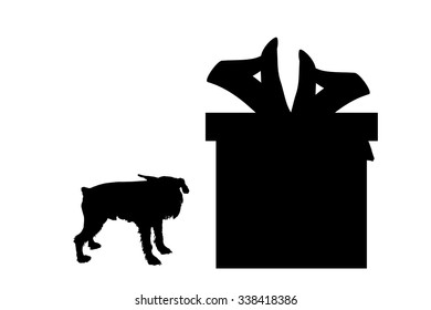 Vector silhouette of a dog with a gift.