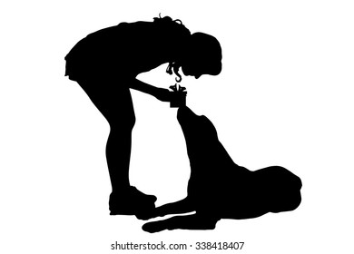 Vector silhouette of a dog with a gift.