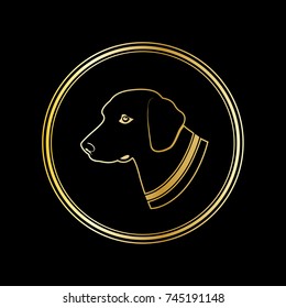 Vector silhouette of a dog head in gold circle. Symbol of 2018