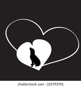 Vector silhouette of the dog in the heart.