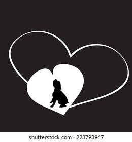 Vector silhouette of the dog in the heart.