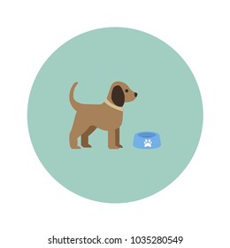 Vector silhouette of a dog isolated on a color background.