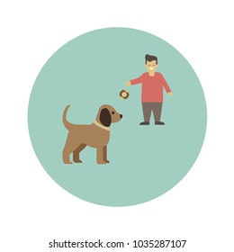 Vector silhouette of a dog isolated on a color background.